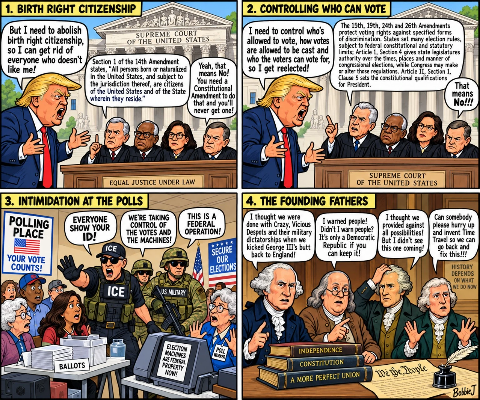 Trump vs. Constitution — original political cartoon by BobbieJ